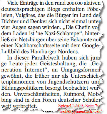 Textausriss Der Spiegel 33/09 - Internetblogs